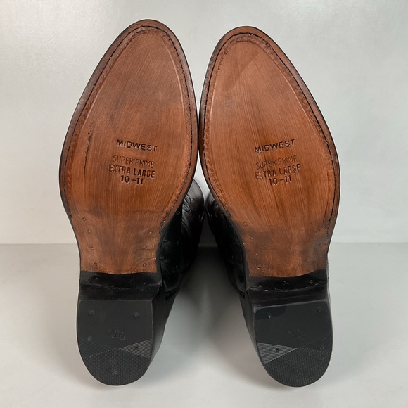 Vintage Lucchese Black Cherry Ostrich Quill Cowboy Boots 10 B Inlay New Soles - Picture 2 of 16